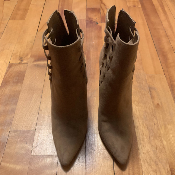 Heeled Suede Booties in Tan - Picture 2 of 4
